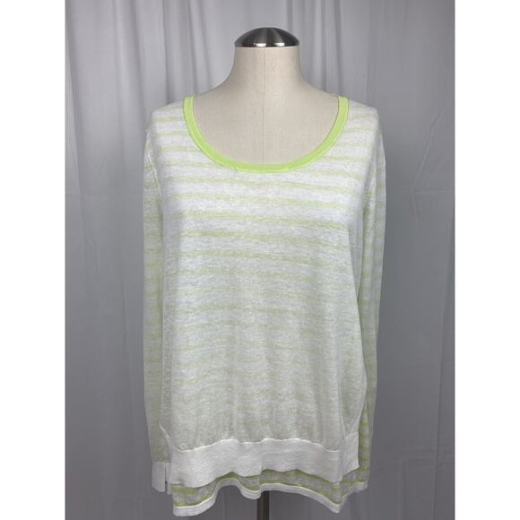 PURE Collection Women’s Linen Blend Striped Layered Sweater Lime Green US6 UK12 - Picture 1 of 9
